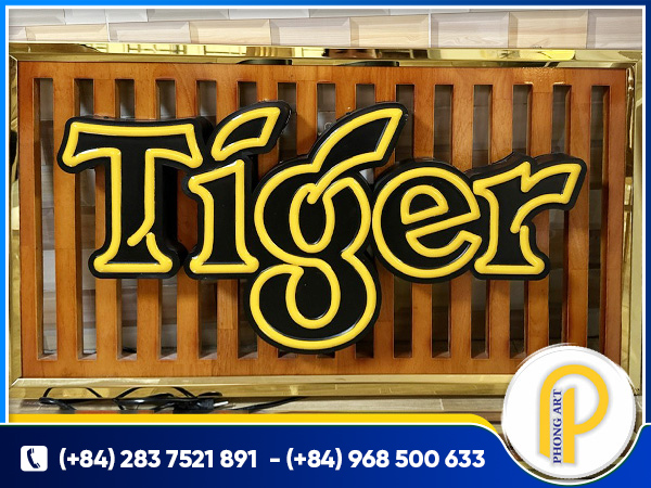Vacuum formed mica logo with gold stainless steel frame